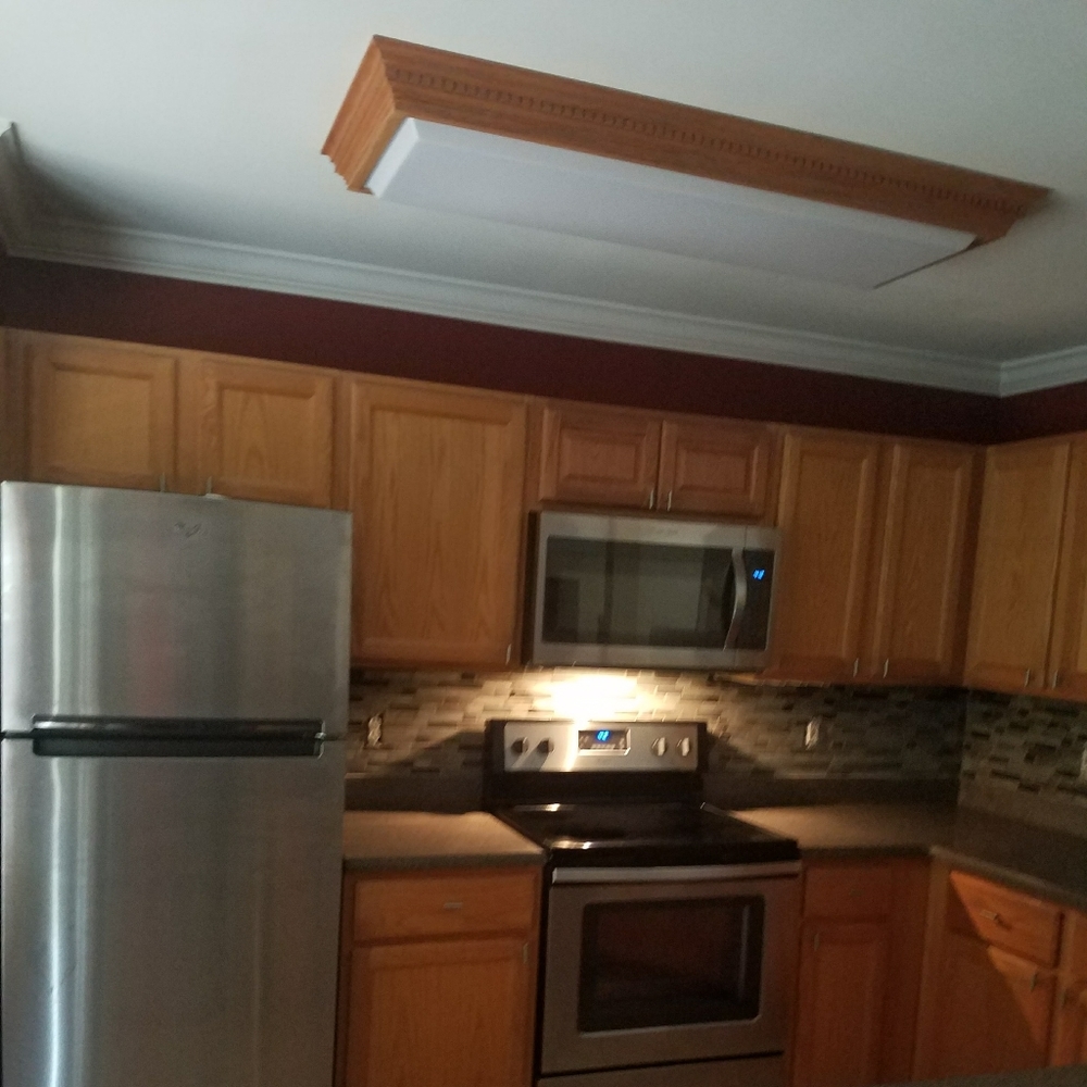 Flourescent Light Fixture with Wooden Look Flush Mount Ceiling Kitchen